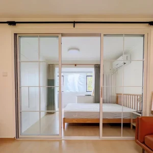 Three Tracks Aluminum Narrow Sliding Glass Doors Slim Frame Sliding Slide Door for Kitchen Bedroom