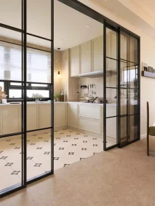 Top-hung Grid Sliding Door Modern Minimalist Trackless Partition for Kitchen Study Apartment Villa Office Living Room