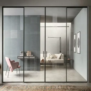 Trackless 4-Panel Narrow Frame Interior Aluminum Sliding Glass Partition Door for Bedroom or Wine Cellar