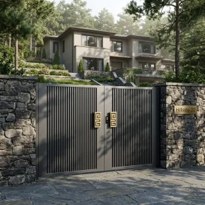 Trackless Aluminum Alloy Driveway Pivot Gate Double Door Automatic Electric Sliding Salt Spray Resistant Anti-Rust