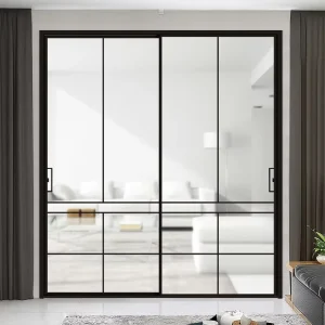 Trackless Narrow Frame Sliding Swing Door Tempered Glass Aluminum PD Door for Interior Kitchen and Bathroom Use