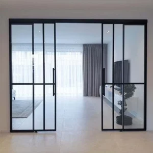 Trackless Narrow Frame Tempered Glass Aluminum Sliding Swing Door for Interior Kitchen Bathroom