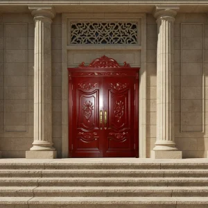 Traditional Design Solid Wood Double Opening Villa Main Entrance Door Water-Based Baking Paint Custom Size and Color