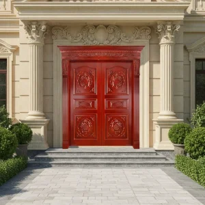 Traditional Double Solid Wood Villa Main Entrance Door with Eco Paint and Custom Design