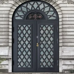Traditional Double Wrought Iron Security Entry Door with Eyebrow Arch for Villa
