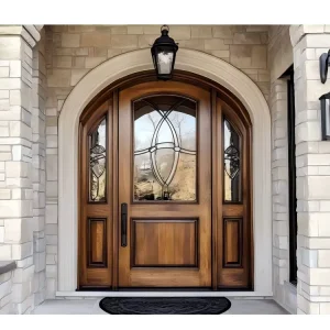 Traditional Exterior Decorative American Round-Top Double Wooden Safety Entry Door