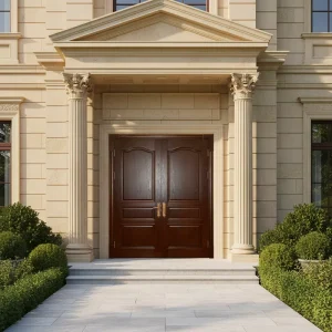Traditional Solid Wood Double Leaf Main Entrance Door for Villa with Water Based Paint