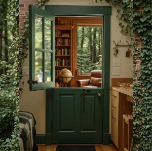Traditional Solid Wood Dutch Door Forest Green Exterior Half Door for Garden Cottage Entrance with Divided Lite Glass