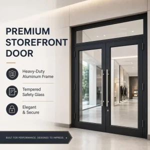 Transparent Tempered Glass Commercial Double Door Aluminum Frame Entry Door With Wide View Design