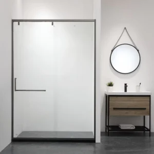Transparent Tempered Glass Square Sliding Shower Door with Frame for Bathroom