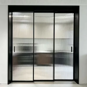 Triple Track Waterproof Sliding Glass Door with Sound Dampening for Bathroom, Balcony, or Kitchen Separation
