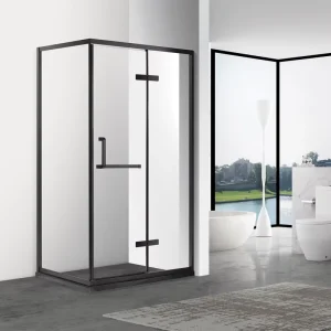 Two Fixed-Panel One Hinged Black-Framed Tempered Glass Shower Door Screen