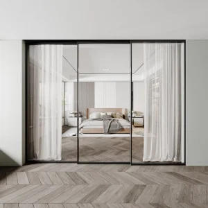 Two-Way Sliding Cabinet Door with Aluminum Frame and Suspended Track System, Interior Pocket Glass Door for Apartment Use