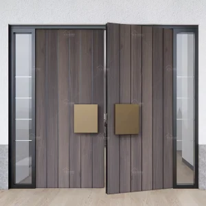 UK Solid Wood Main Entrance Double Door Double Leaf Walnut Timber Door