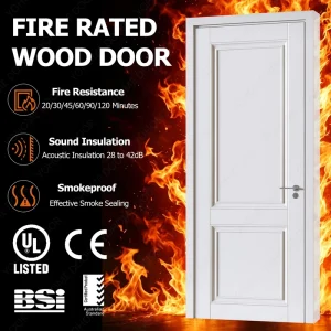 UK Standard Bespoke Solid-Core Prehung White Fire-Rated Wooden Interior Door