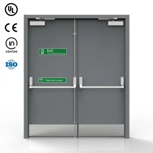 UL/CE Listed Double Steel Fire Door with Panic Bar Emergency Exit Door 90/180 Min Fire Rated Smoke Proof