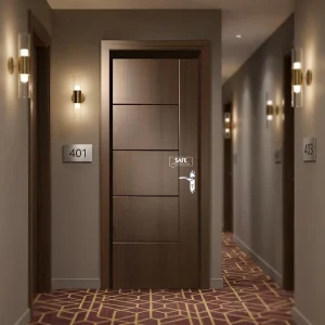 UL EN Certified Soundproof Fire-Rated Wooden Interior Door for Hotel Guest Rooms, 20/30/60/90 Minutes
