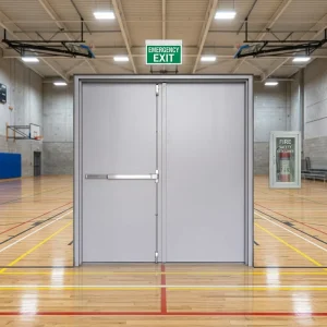 UL EN Listed Panic Bar Double-Leaf Fire-Rated Steel Door for Sports Venues