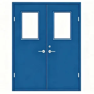 UL/WHI Certified Double Swing Steel Fire Door with Fire-Rated Glass for Mall and Hospital