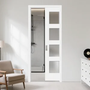 US Modern Style 4 Panel Glass Door White Primed Solid Core Sliding Barn Door for Houses Interior