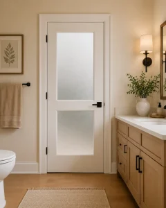USA Modern Commercial Indoor 2 Lite Pantry Glass Door, White Wooden Interior Door with Frosted Glass