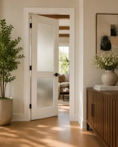 USA Modern Commercial Indoor 2-Lite White Wood Pantry Door with Glass