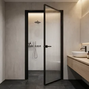 Ultra-Clear Glass Slim-Frame Grey Aluminum Bathroom Swing Door for Bedroom and Kitchen