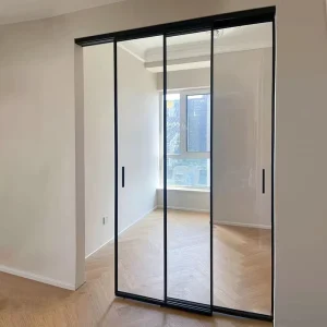 Ultra-Narrow 3-Panel Aluminum Alloy Sliding Door, Horizontal Opening, Double-Glazed, Bathroom and Kitchen