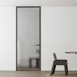 Ultra-Narrow Aluminum Alloy Frame Glass Swing Door with Flat Panel for Bathroom