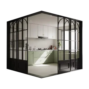 Ultra-Narrow Aluminum Alloy Three-Link Sliding Door for Living Room and Kitchen, Black