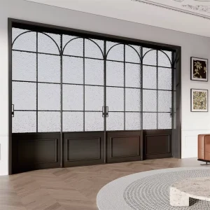 Ultra-Narrow Aluminum Frame Tempered Glass French Sliding Door with Self-Adhesive Stainless Steel Track