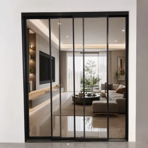Ultra-Narrow Black Frame Aluminum Alloy Triple-Track Sliding Glass Door for Living Room and Balcony