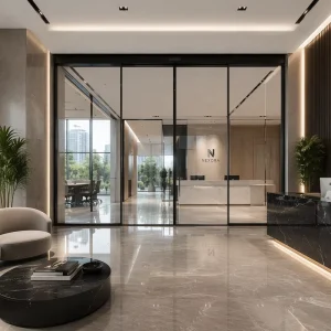 Ultra Narrow Black Frame Sliding Door Double Glazed Soundproof Glass Partition for Modern Office