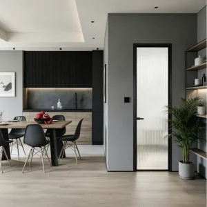Ultra Narrow Border Aluminum Casement Swing Glass Door for Home Interior, Villa, Bathroom