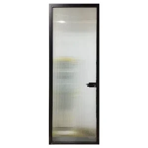 Ultra-Narrow-Edge Interior Flat Swing Door with Rainbow Ultra-Clear Oil-Sand Glass for Bathroom