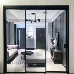 Ultra-Narrow Frame Aluminum Alloy Sliding Door with Toughened Fluted Glass Partition and Thermal Insulation for Kitchen or Hotel