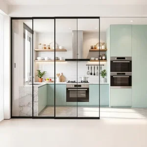 Ultra Narrow Frame Aluminum Sliding Glass Door for Kitchen, Balcony, and Bathroom Partition