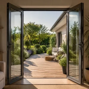 Ultra-Narrow-Frame Aluminum Swing Door, Slim Profile, Tempered Glass, Balcony Kitchen Modern Home Use
