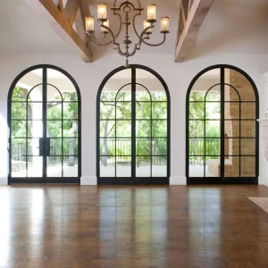 Ultra Narrow Frame Custom Arch Bridge Glass Swing Door with Circular Arched Design Manual Opening Modern Style