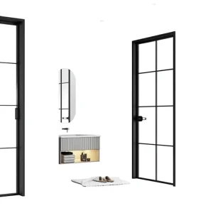 Ultra-Narrow Frame Gradient Privacy Glass Sliding Door Double-Glazed Aluminum Alloy Bathroom Door