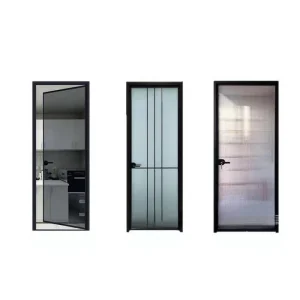 Ultra-Narrow Frame Sound-Insulating Tempered Glass Aluminum Alloy Swing Door for Bathroom Toilet and Kitchen