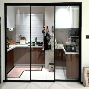 Ultra Narrow Kitchen Sliding Door Balcony Triple Linkage Sliding Glass Door with Silent Rail
