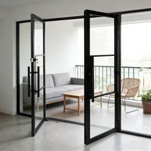 Ultra-Narrow Steel Frame Glass Swing Door for Living Room, Window Partition and Patio Entrance