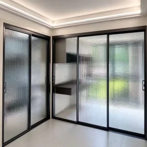 Ultra Narrow Three Link Sliding Door Stainless Steel Fittings Wind Resistant Profile for Hotel Villa Interior Partition
