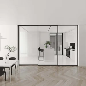 Ultra-Narrow Three-Linkage Sliding Door with Sound-Insulating Tempered Glass, for Kitchen, Living Room, or Balcony