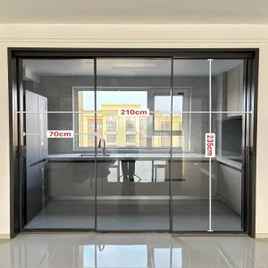 Ultra-Slim Aluminum Sliding Door with Clear Tempered Safety Glass and Hidden Track for Modern Kitchen Partition
