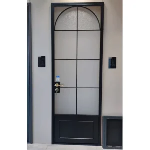 Ultra-Thin Aluminum Alloy Swing Glass Door With Arched Pivot Design for Living Room Residential Entrance and Waterproofing