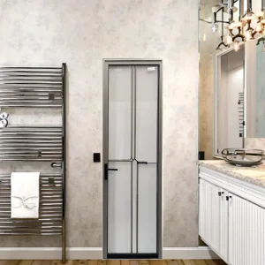 Ultra-Thin Aluminum Frame Swing Bathroom Door with Frosted Opaque Glass