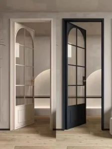 Ultra-Narrow Aluminum Alloy Glass Swing Door, French Style for Home, Bathroom, Apartment, and Villa