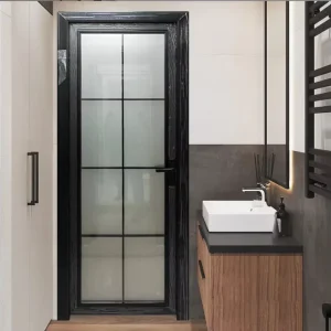 Ultra narrow Kitchen Swing Interior Door Slim Frame Aluminum Alloy Frosted Privacy Glass Door